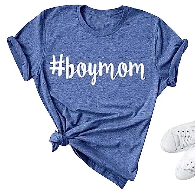 EGELEXY Blessed Mama Boy Mom Letter Printed Short Sleeve Tops Tee for Mother's Day Casual T-Shirt... | Amazon (US)