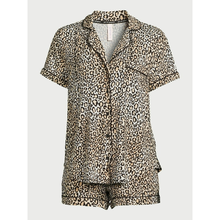 Joyspun Women’s Short Sleeve Notch Collar Top and Shorts Knit Pajama Set, 2-Piece, Sizes S to 3... | Walmart (US)