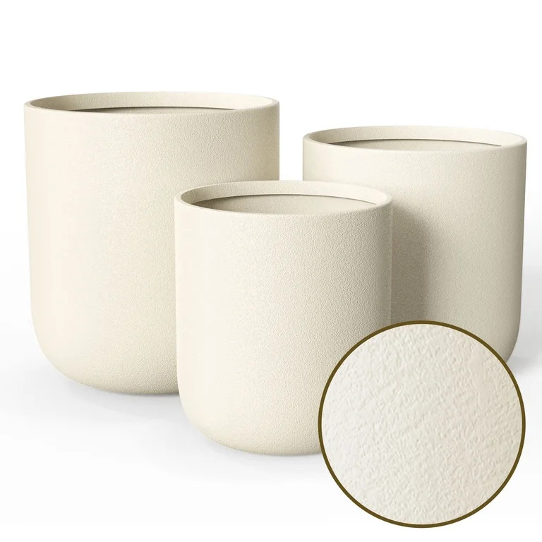 FOUKUS 9.8",11.4",13" Dia Round Concrete-like Plastic Planter Set of 3, Modern Style Large Cylind... | Walmart (US)