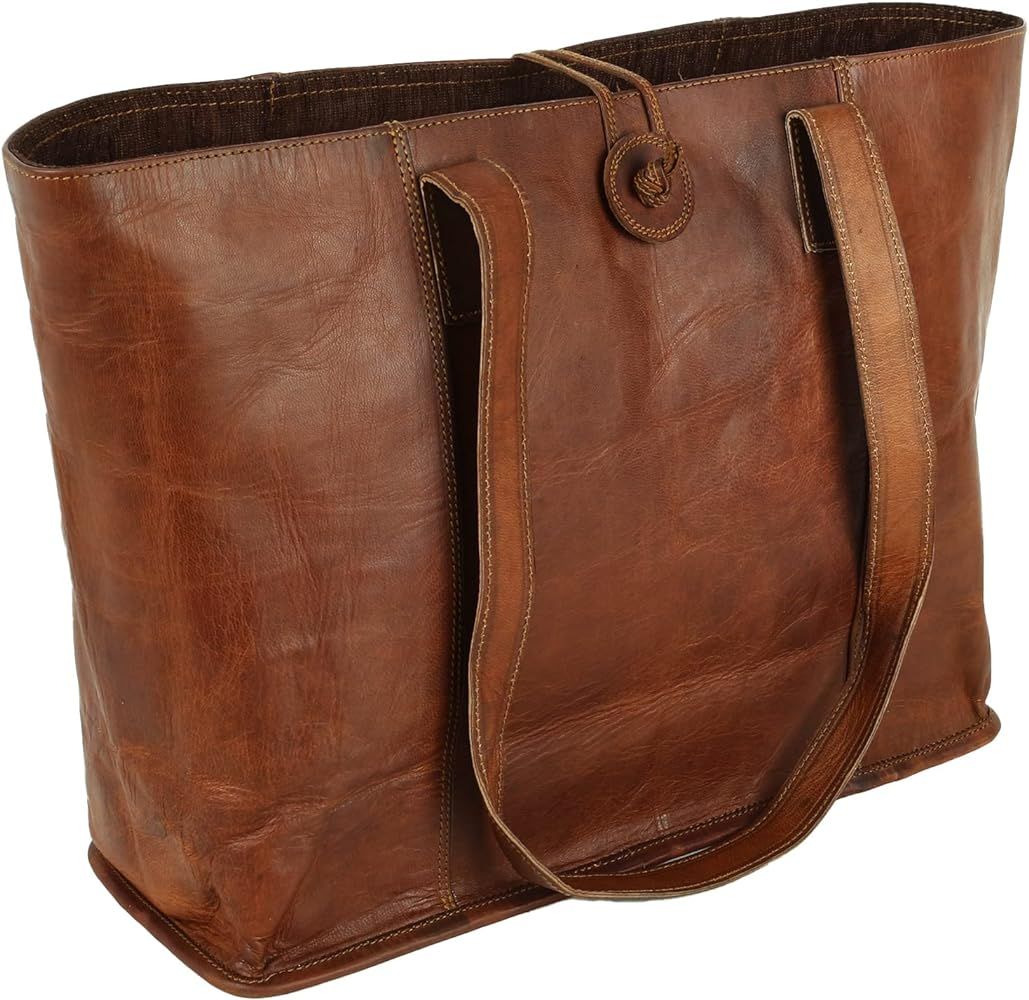 Vintage Genuine Leather Tote Bag Handbag Shopper Purse Shoulder Bag for Women Office Laptop Bag | Amazon (US)