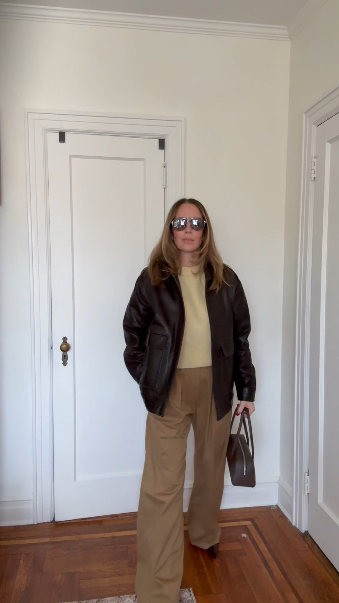 Wearing a size 36 in the jacket and  M in the sweater. Size down in the pants 

#LTKOver40