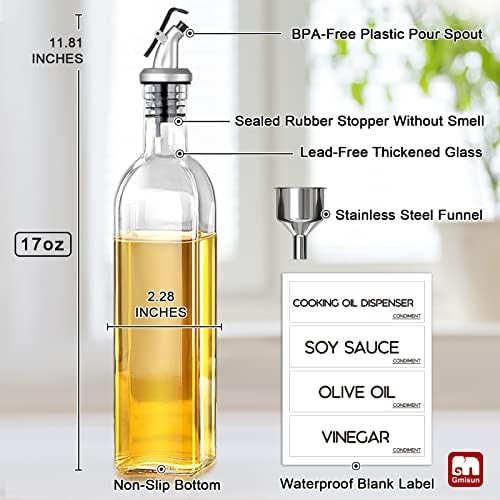GMISUN Olive Oil Dispenser Bottle, Oil and Vinegar Cruet Set with 17oz/500ml Cooking Oil Container G | Amazon (US)