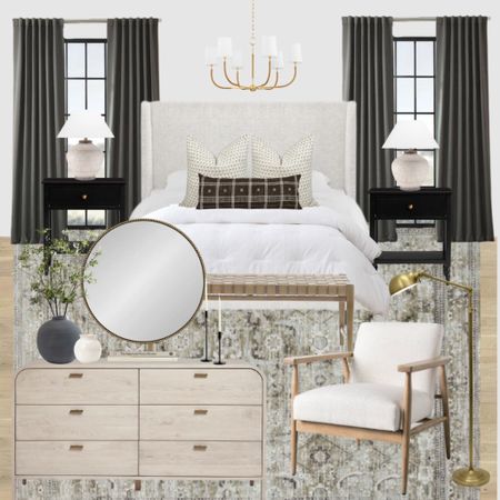 Master bedroom design, black
nightstands, neutral bedroom 

#LTKhome