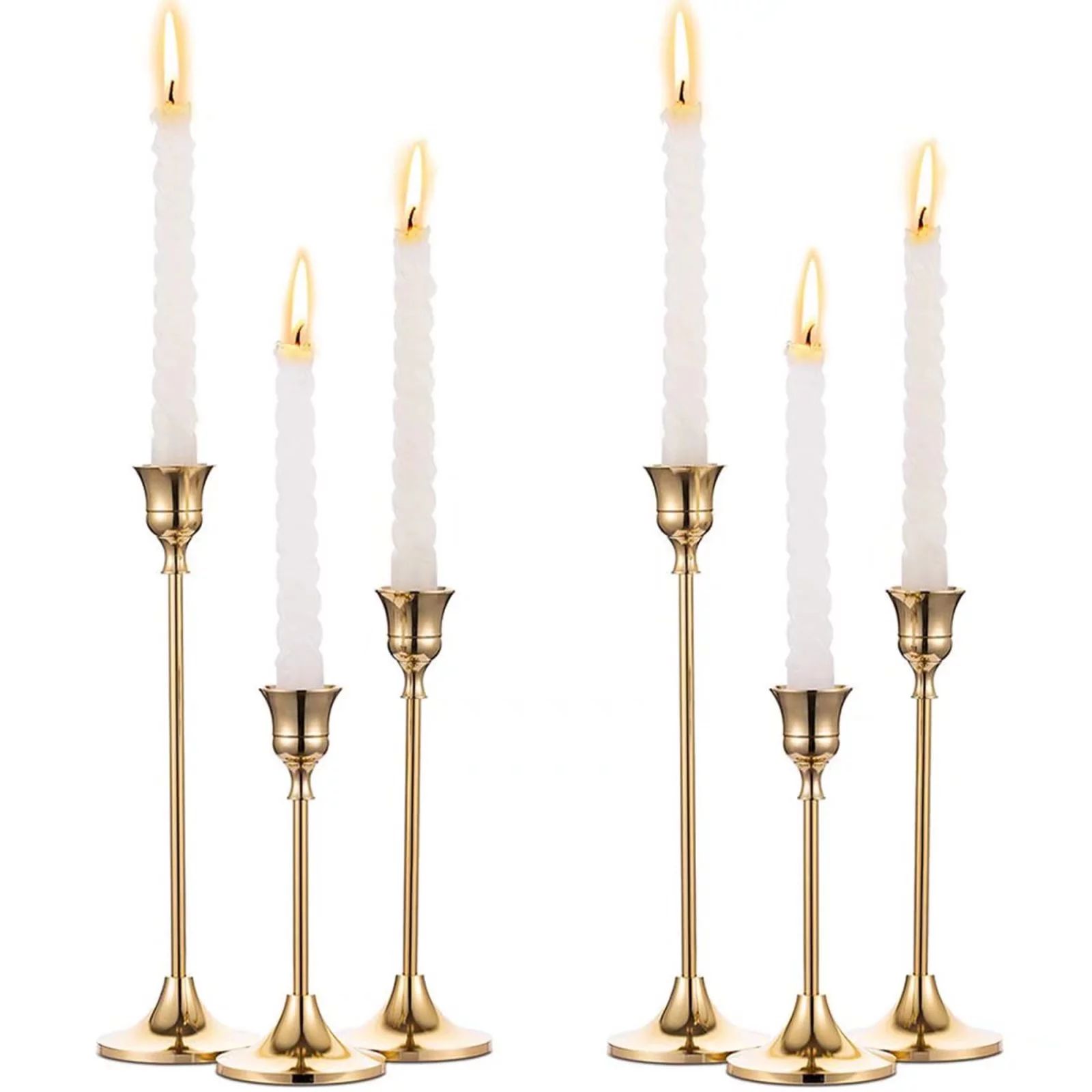 Sziqiqi Gold Candlestick Holder Brass Taper Candle Holders Set of 6 - Walmart.com | Walmart (US)