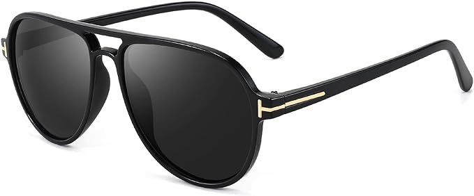 Classic Aviator Sunglasses for Women Men Retro Double Bridge 70s Sunglasses | Amazon (US)