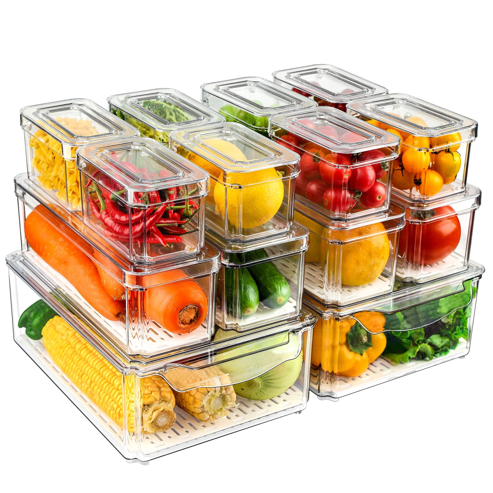 14 Pack Fridge Organizers and Storage - Refrigerator Organizer Bins with Lids, BPA-Free Fridge Or... | Amazon (US)