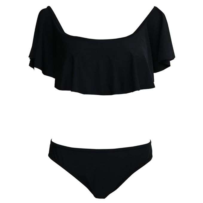 JIANLANPTT Lady Girls Off Shoulder Ruffle Swim Bathing Suit Bikini Two Piece Set | Amazon (US)