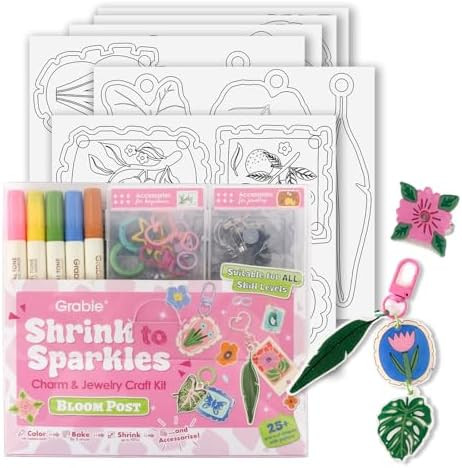 Grabie DIY Shrink Art Craft Kit Jewelry Making Kit for Kids Adults, 25+ Pre-Cut Shapes, 5 Dual-Ti... | Amazon (US)