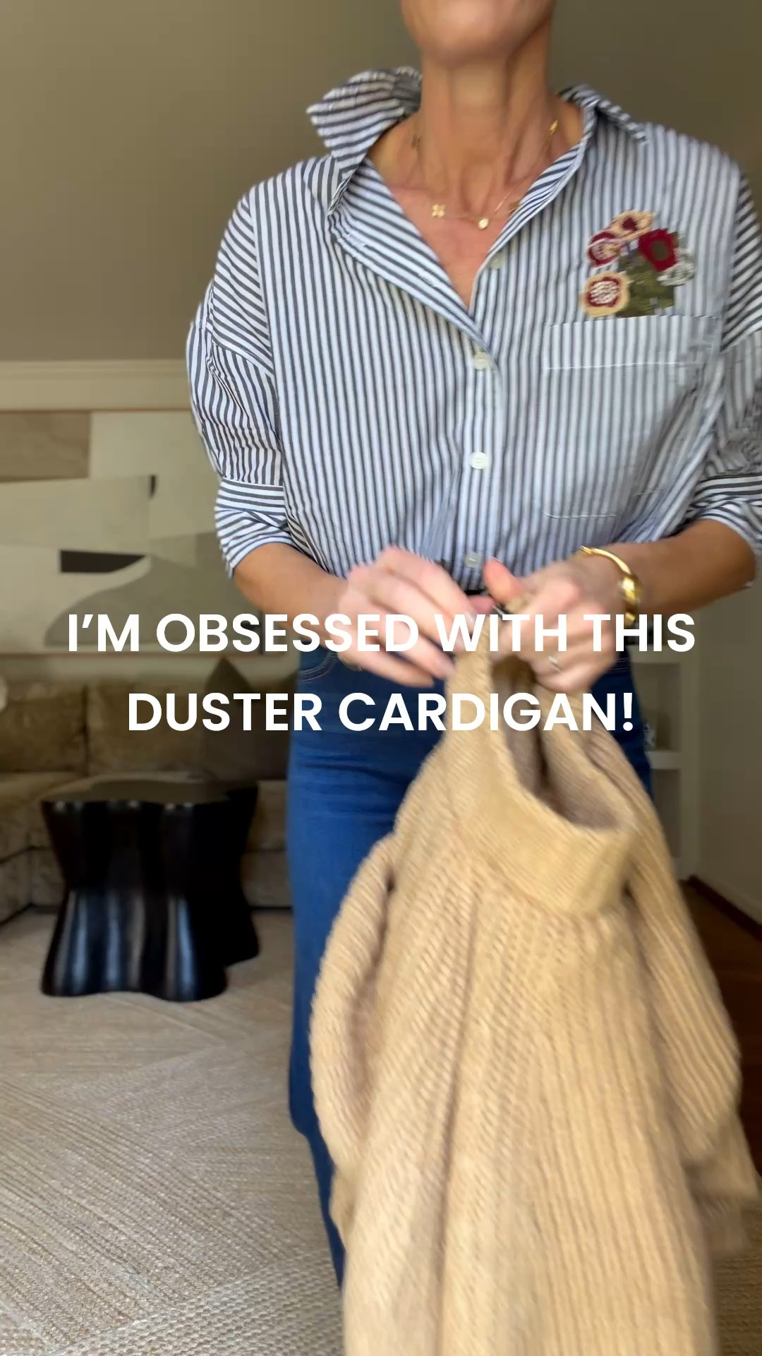 Size small in the top and cardigan! Size 26 jeans.