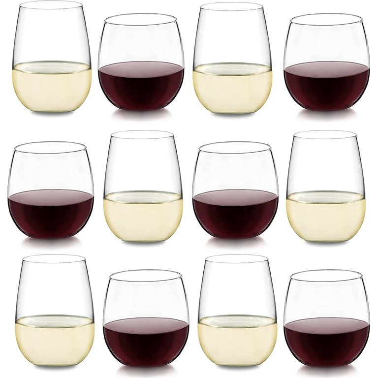 Libbey Stemless Wine Glasses Set of 12, Dishwasher Safe Red and White Wine Glass Set, Clear Drink... | Walmart (US)