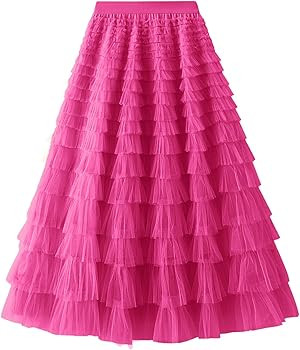 Flygo Women's Long Maxi Tulle Skirts A Line Ruffle High Waisted Tiered Layered Mesh Tutu Skirt Pe... | Amazon (US)