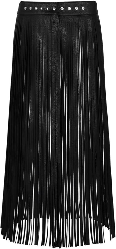 Alvivi Women's Adjustable Waistband Faux Leather Fringe Dress Belt Gypsy Style Tassel Skirts | Amazon (US)
