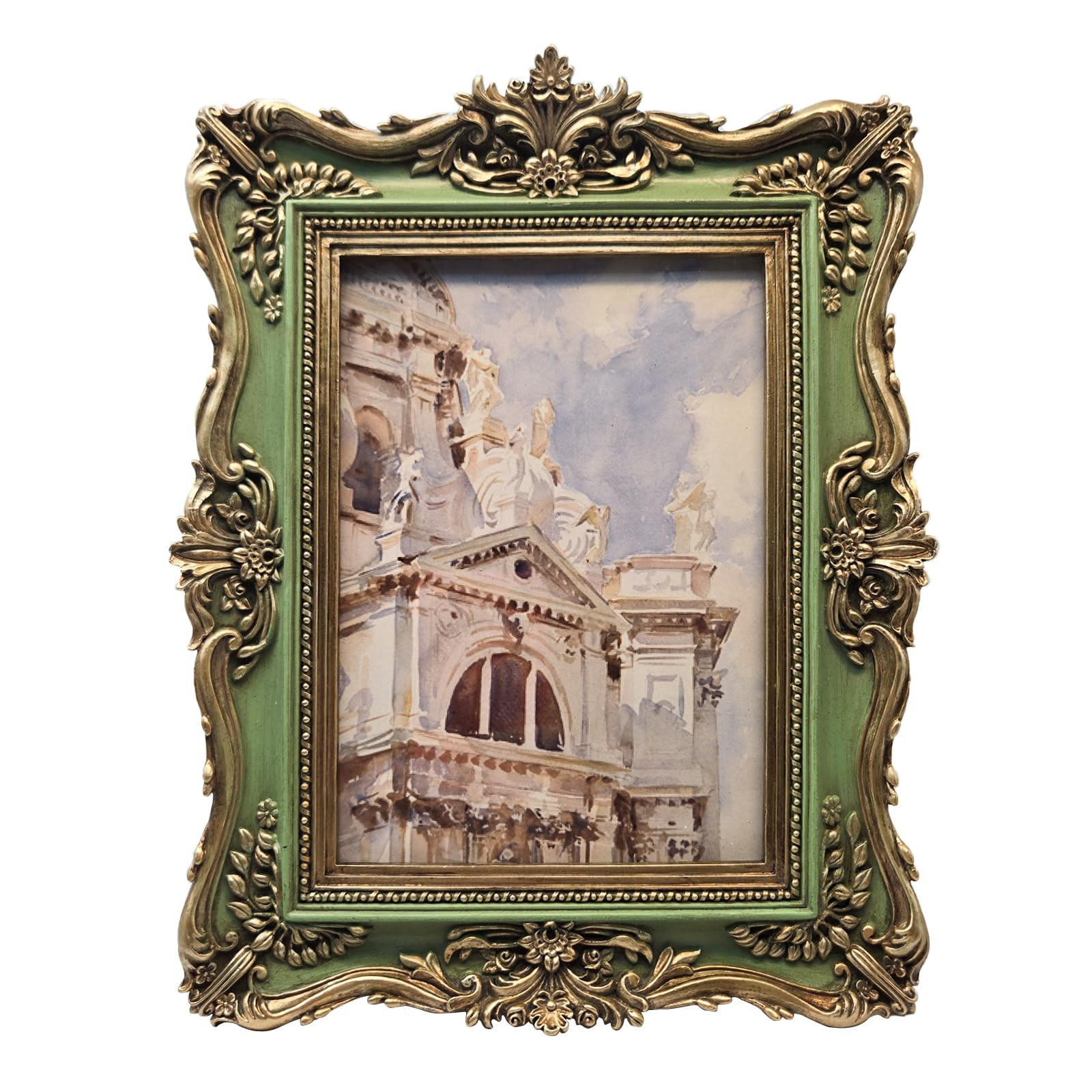 5x7 Vintage Picture Frame, Antique Green and Gold Ornate Photo Frame for Wall Hanging or Tabletop... | Amazon (US)