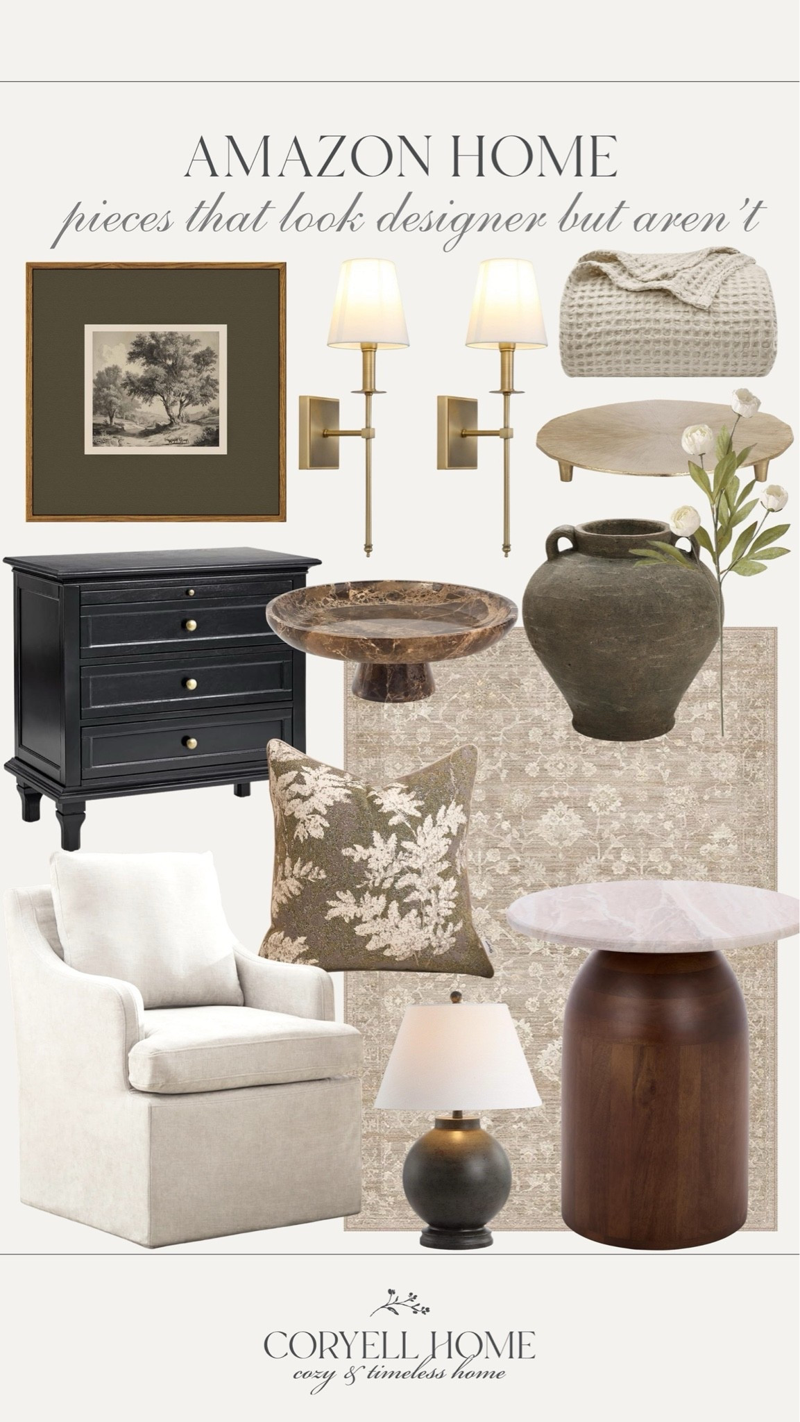 Amazon home pieces that look designer, but are a great price point! 🖤 These transitional home decor and neutral furniture pieces are some of my favorite Amazon finds for a curated, neutral, and elevated home.