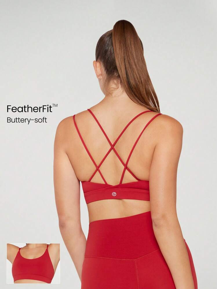GLOWMODE FeatherFit™ Strappy Back Sports Bra Red Tank Top Low Impact Yoga Daily  Spring Summer | SHEIN
