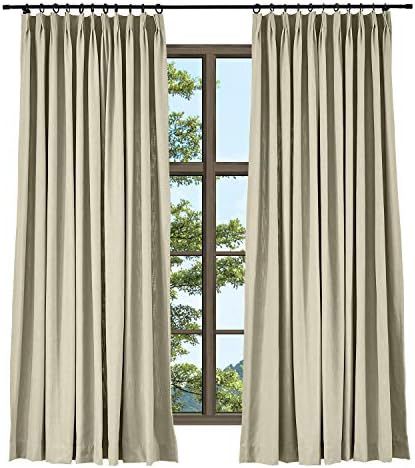 TWOPAGES Heavyweight Linen Cotton Pinch Pleat Curtain for Living Room, Window Drape Beige Natural... | Amazon (US)