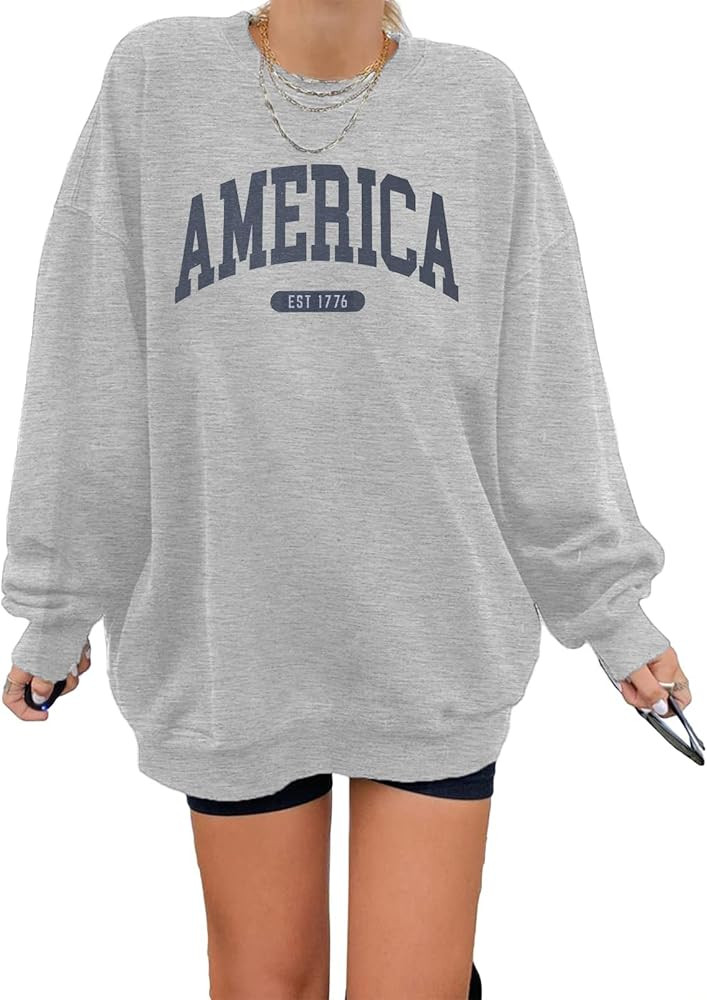 SUPEYA American Sweatshirt Women USA Oversized Shirt Patriotic TShirt Casual Long Sleeve Pullover... | Amazon (US)