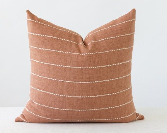 Rust and white Stripe Linen Throw Pillow Cover, Brown Throw Pillow, Boho Pillow Cover, Textured P... | Etsy (US)