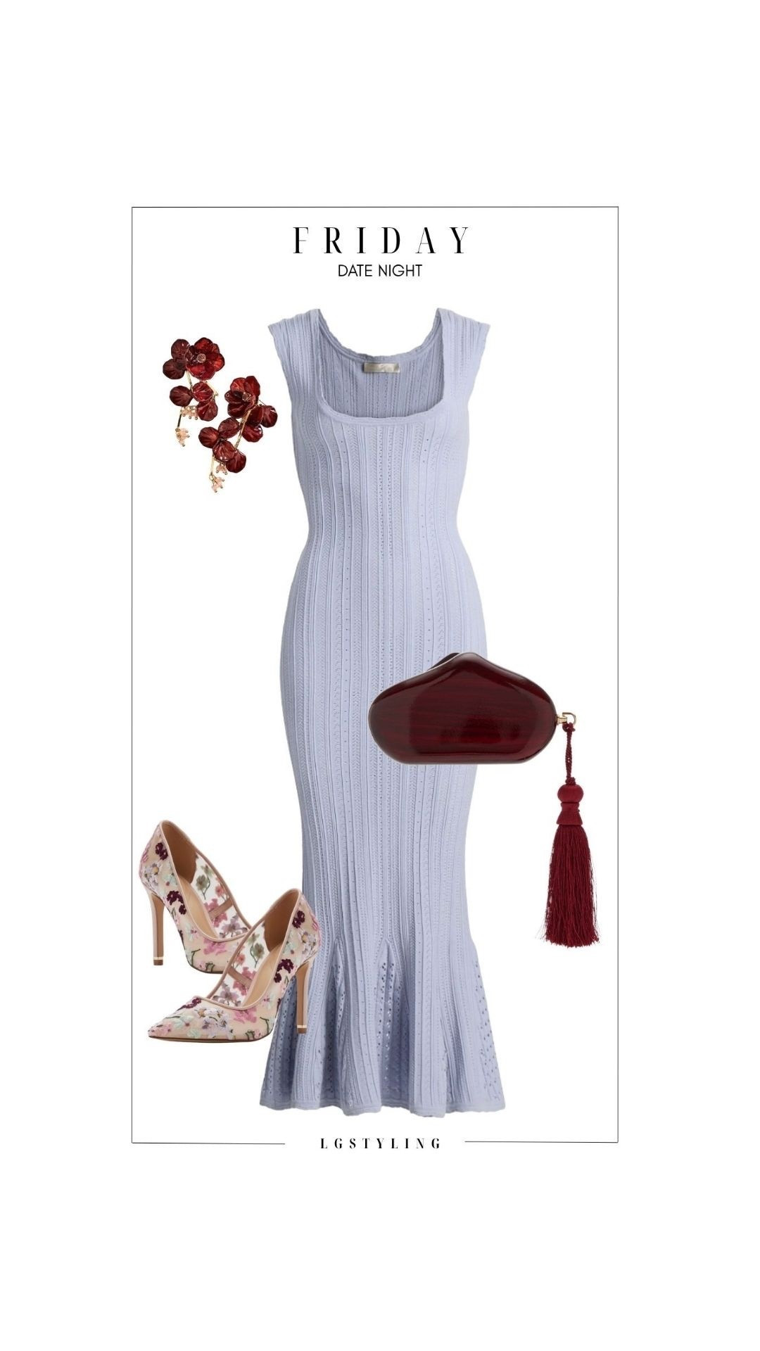  FRIDAY – Date Night

Soft romance with a bold contrast. This fitted knit dress hugs in all the right places, paired with floral heels for a feminine touch. A deep red clutch and statement earrings bring richness and elevate the entire look for date night.
#LTKDateNight #EveningStyle #SpringDressing #ChicStyle #FeminineStyle #NightOutLook #ElevatedOutfits #LTKStyle #OutfitInspo

 

#LTKootd