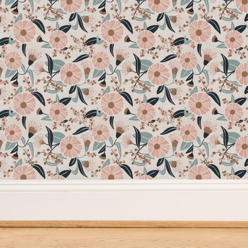 Madelyn - Botanical Floral Winter Prairie Blue Blush Regular Scale | Spoonflower
