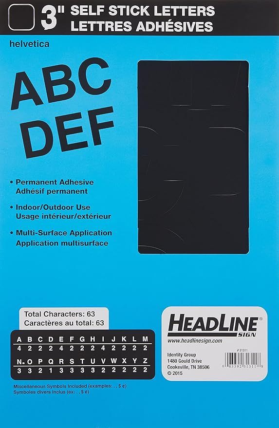 Headline Sign Stick-On Vinyl Letters and Numbers, Black, 3-Inch, Made in USA (31311) | Amazon (US)