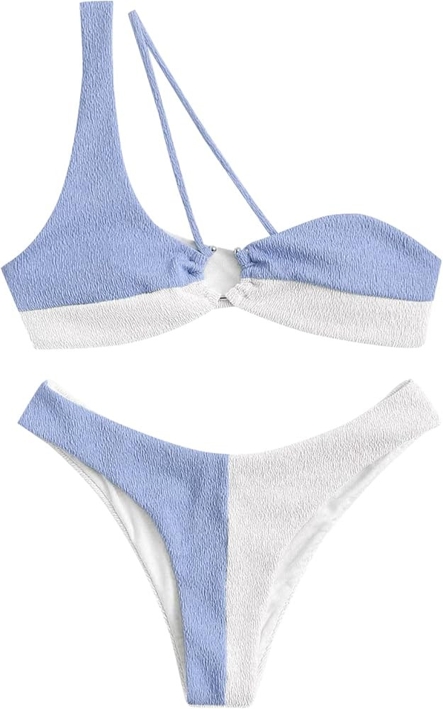 ZAFUL Women's Sexy Cutout One Shoulder Bikini Underwire Padded Two Piece Bathing Suit Cheeky Thon... | Amazon (US)