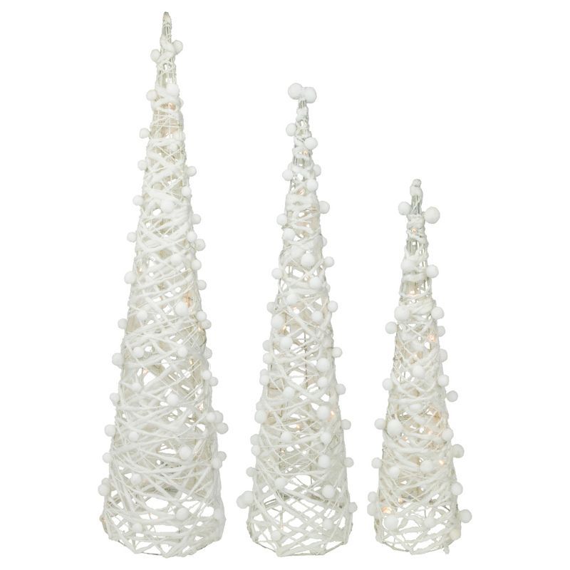 Northlight Set of 3 LED Lighted White Glittered Cone Tree Christmas Decoration 39.25" | Target