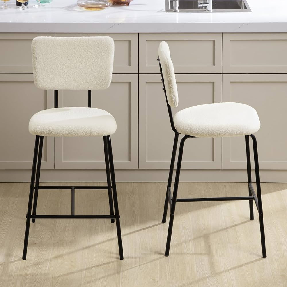 White Counter Stools Set of 2 - Modern Bar Stools Set of 2 with Backs, Counter Height Bar Stools,... | Amazon (US)