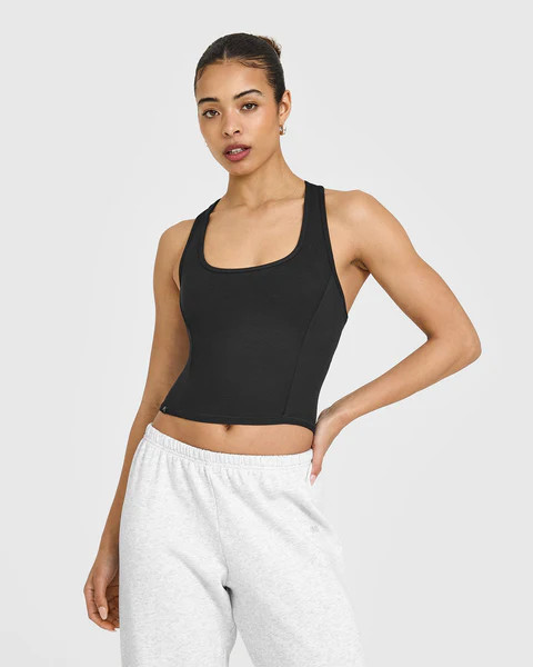 Mellow™ Rib Square Neck Mid Vest with Built in Bra Shelf 
 Soft Black | Oner Active (UK / US)