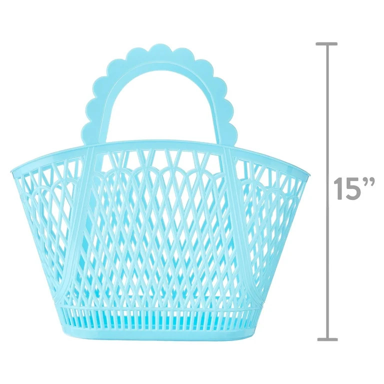 Packed Party 'Bunny Business' Blue Easter Basket Tote, Plastic with Scalloped Handle | Walmart (US)