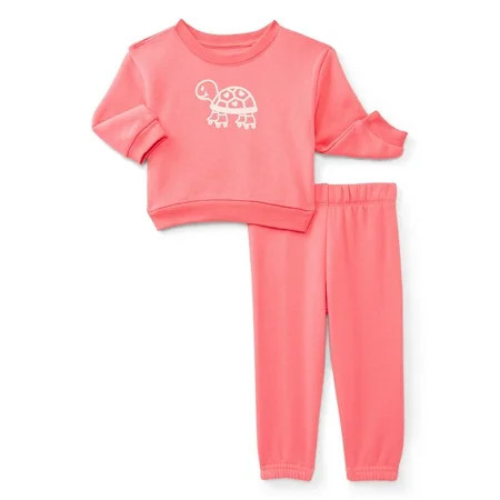 Wonder Nation Baby Girl Fleece Top & Pant, 2-piece Outfit Set, Sizes 6-24 Months | Walmart (US)