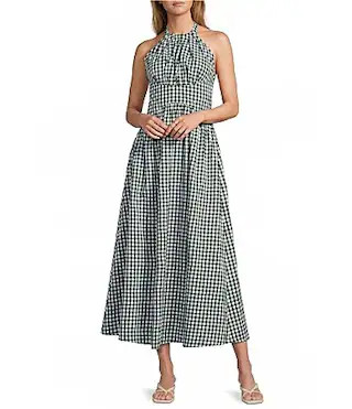 Lucy Paris Gingham Print Halter Neck Sleeveless Maxi Dress - XL | Dillard's