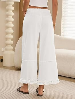 Cicy Bell Womens Ruffle Wide Leg Jeans Cropped Elastic High Waisted Baggy Denim Pants with Pocket... | Amazon (US)