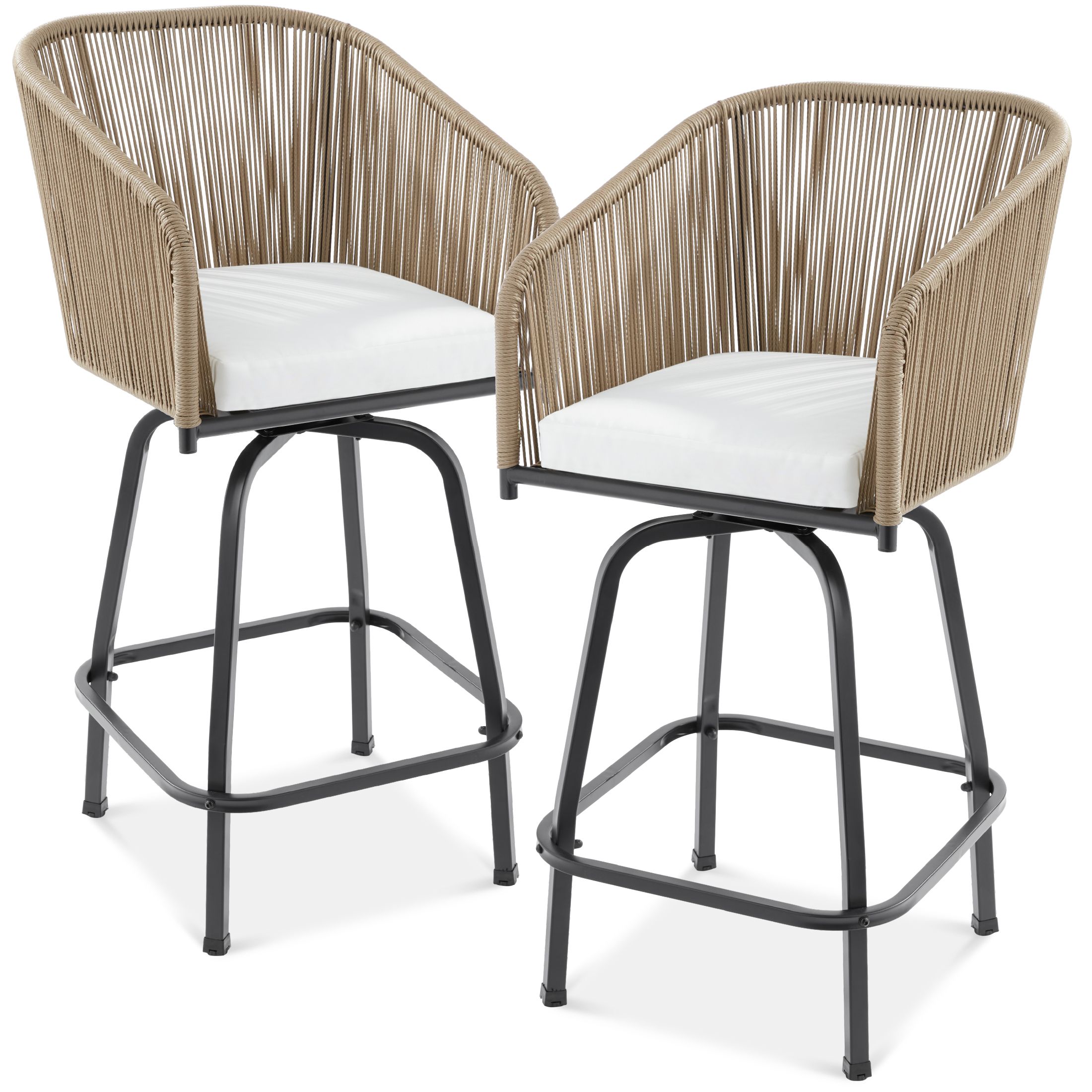 Best Choice Products Set of 2 Woven Wicker Swivel Barstools, Patio Bar Height Chairs w/ 360 Rotat... | Walmart (US)