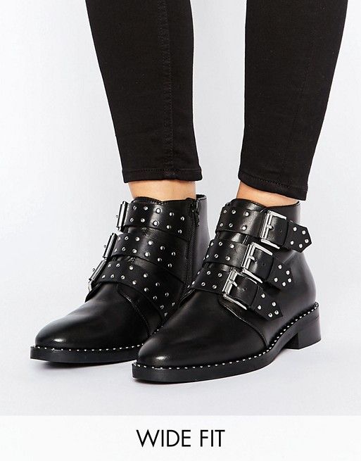 ASOS - ASHER - Bottines en cuir cloutées pointure large | ASOS FR