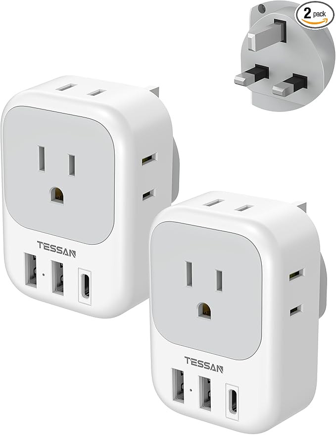UK Adapters for Travel 2 Pack, TESSAN Type G US to UK Plug Adapter with 4 Outlets 3 USB Charger(1... | Amazon (US)