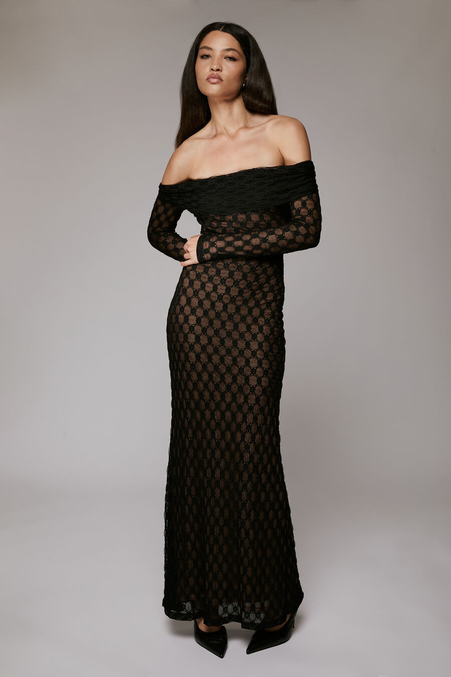 adoni off shoulder maxi dress in black | Bardot (US)