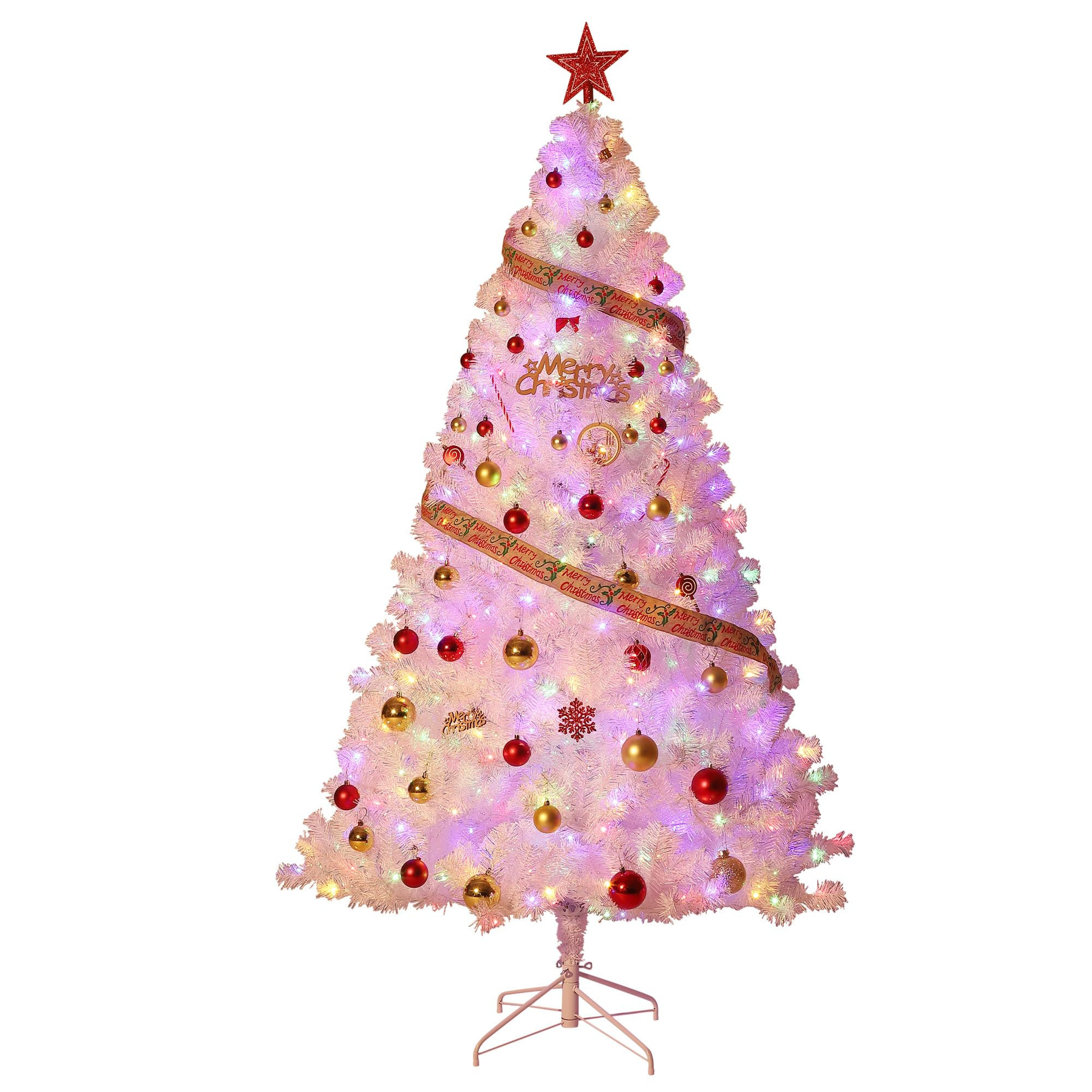 Garvee Seven and a Half Ft Prelit White Tinsel Christmas Tree with 450 Warm White Led Lights and Sturdy Stand | LHL-PHK-35HSTNQV | Lowe's