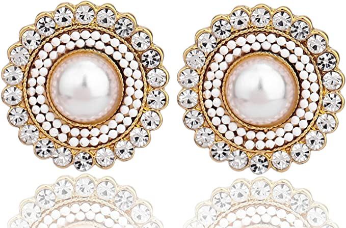 Cream Dome Pearl Stud Earrings , Crystals Rhinestones Art Vintage Earrings with Wedding Style | Amazon (US)