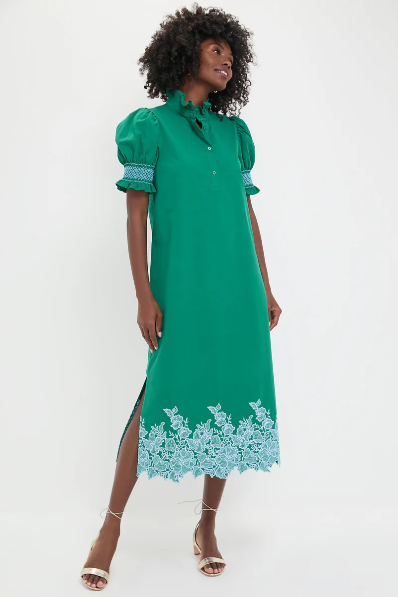 Green & Baby Blue Embroidery Eliza Midi Dress | Tuckernuck (US)