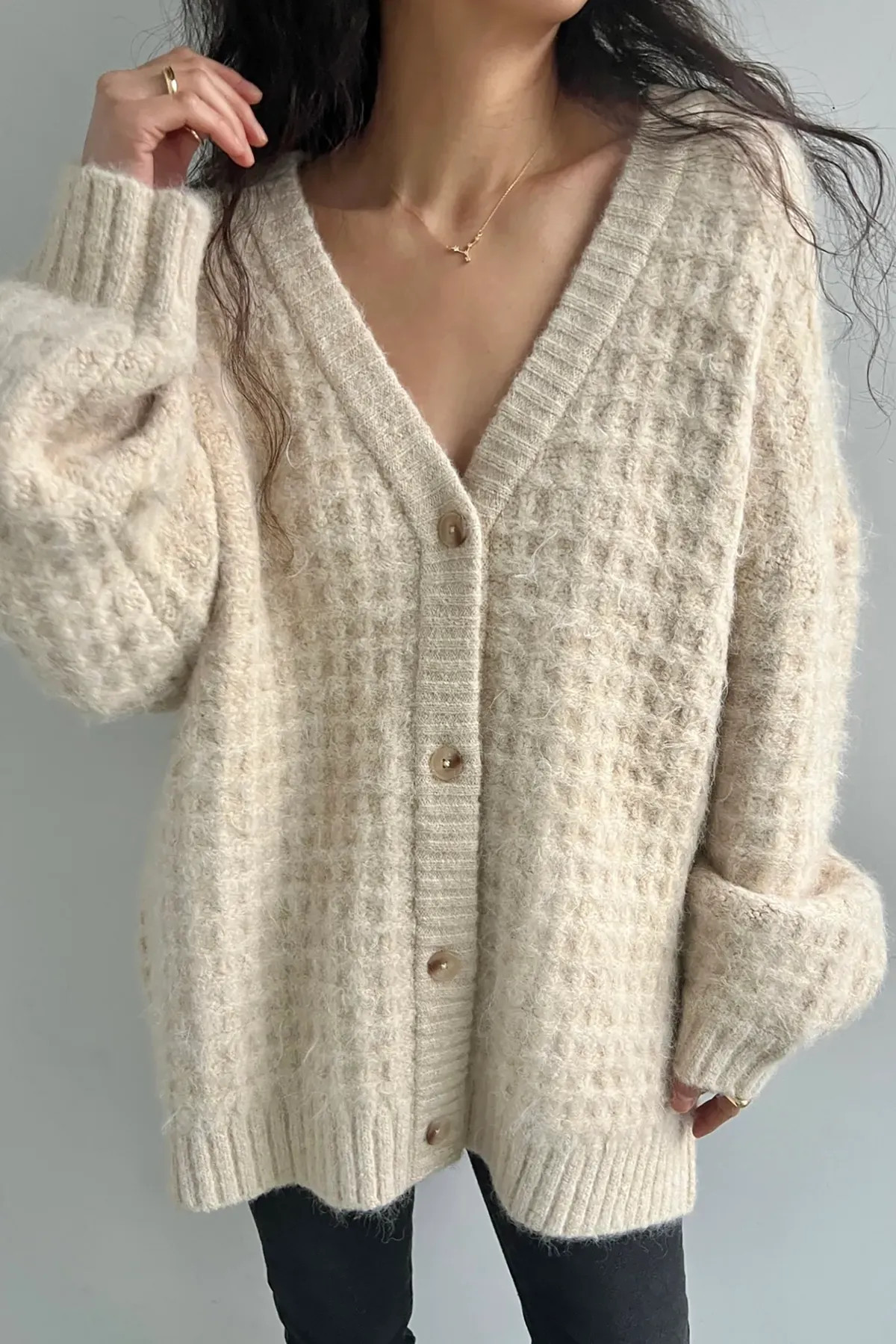 FUZZY BUTTON UP CARDIGAN | OAK + FORT