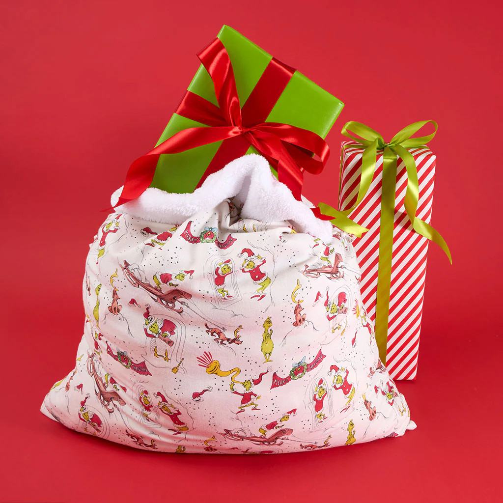 White Gifting Dr. Seuss Mount Crumpit Flannelette Holiday Gift Sack | Posh Peanut® | Posh Peanut