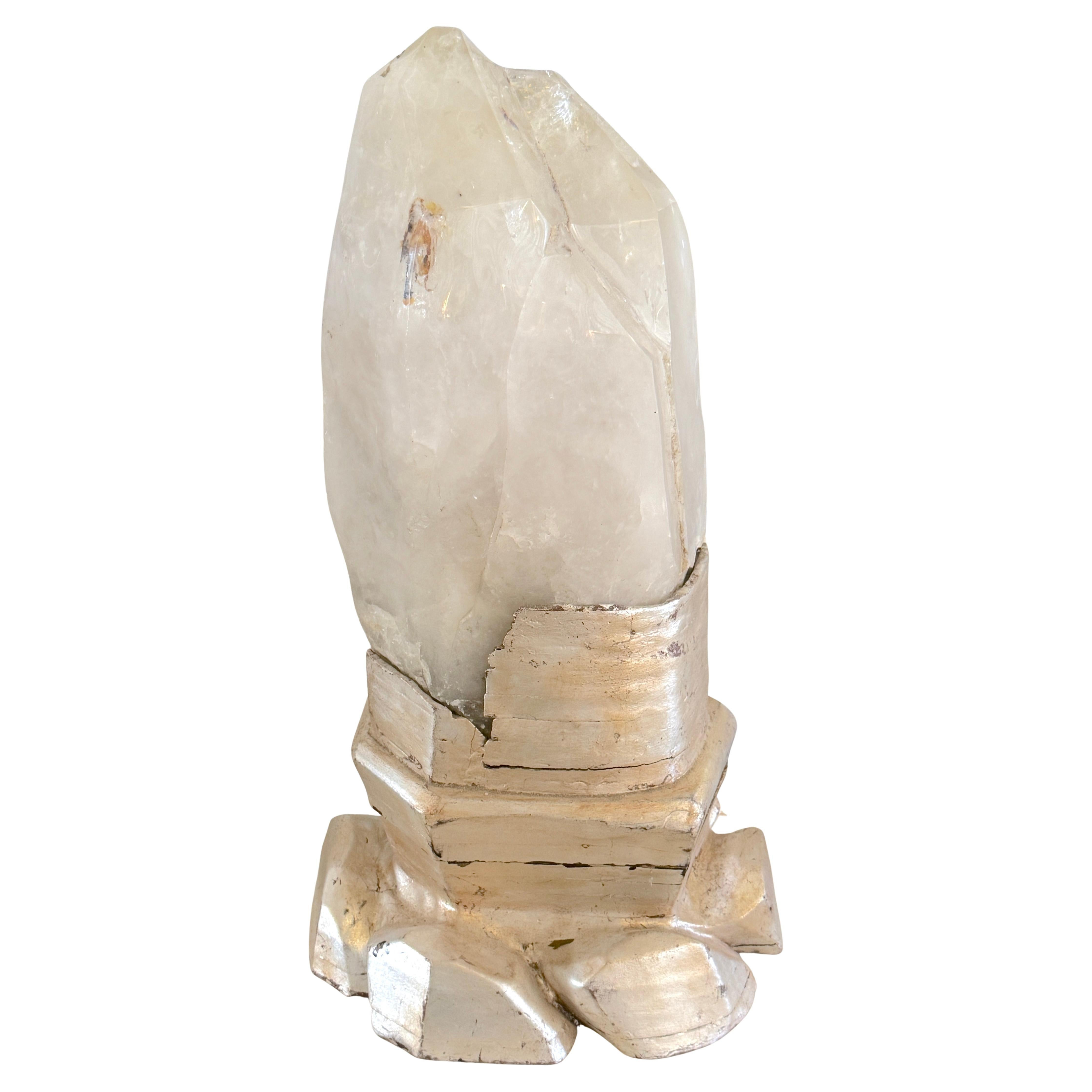 Monumental Serge Roche Style Rock Crystal Stalagmite, Rockwork Silver Leaf Base | 1stDibs