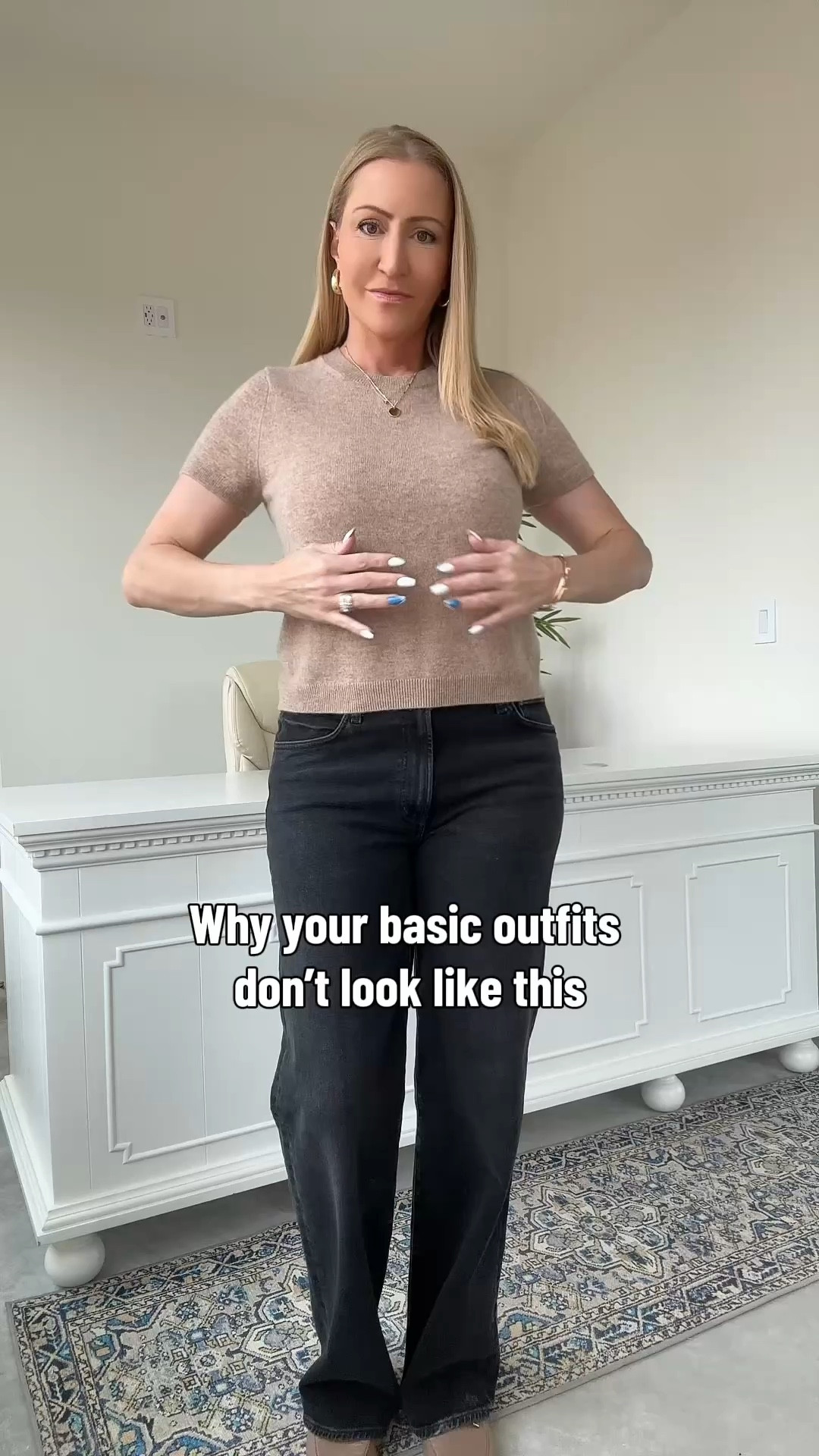 Polished everyday outfit formula: a softly fitted knit + clean straight/wide-leg denim + refined neutral accessories.
Look for pieces that hold shape, define the waist, and create a long, uninterrupted line.

#LTKSeasonal #LTKOver40 #LTKgrwm