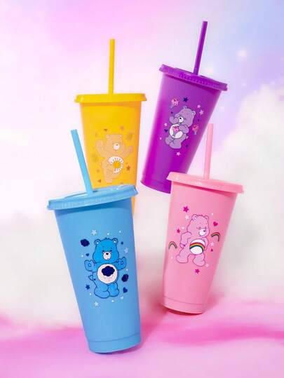 SHEIN X Care Bears 4pcs 24 Oz / 710ml Cartoon Pattern Flat Bottom Cup For Party Drinks | SHEIN