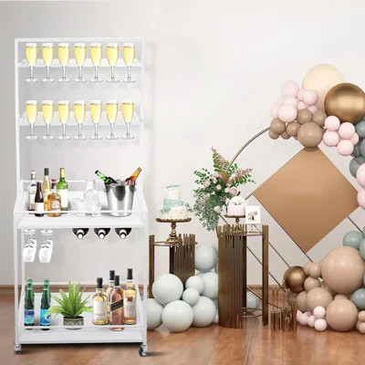 2 Tire Champagne Wall Holder Up Plus 2 Tire Storage Rack, 4 Swivel Casters With Brakes, Suitable For Wedding, Christmas, Party | Wayfair North America