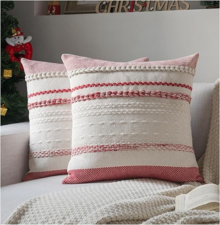 Valentines Pillow Covers 18x18 Inch Set of 2, Red Textured Boho Valentines Day Decoration Pillow ... | Amazon (US)