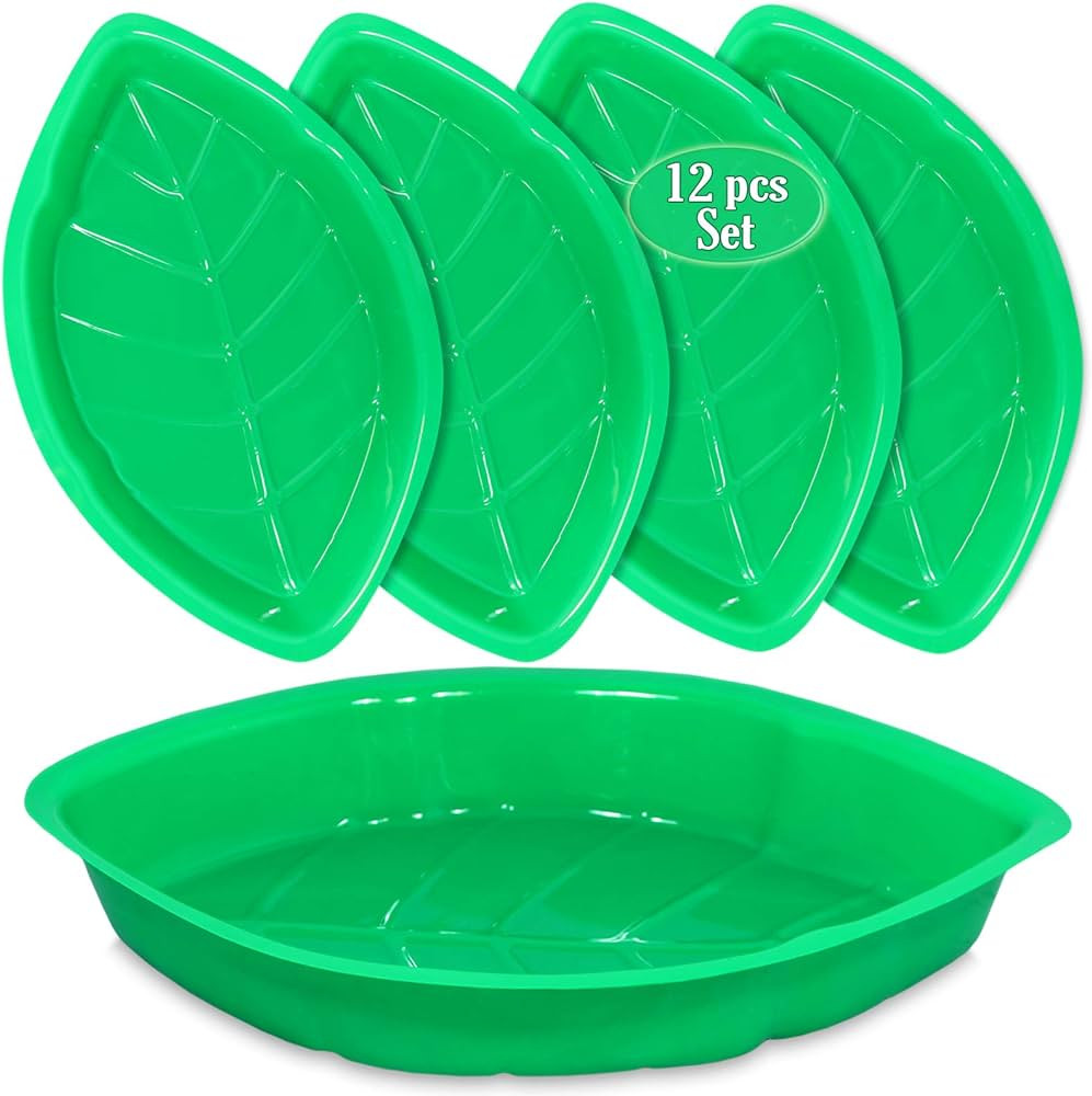 Palm Leaf Serving Trays | 12 Pcs Green Plastic Hawaiian Snack Trays | Luau Party Decorations Serv... | Amazon (US)