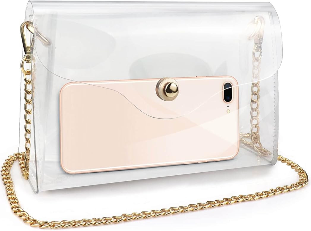 Clear Purse for Women, Clear Crossbody Bag Stadium Approved, Clear Handbag Clear Clutch Purses wi... | Amazon (US)