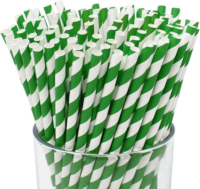 Just Artifacts 100pcs Premium Biodegradable Striped Paper Straws (Striped, Forest Green) | Amazon (US)